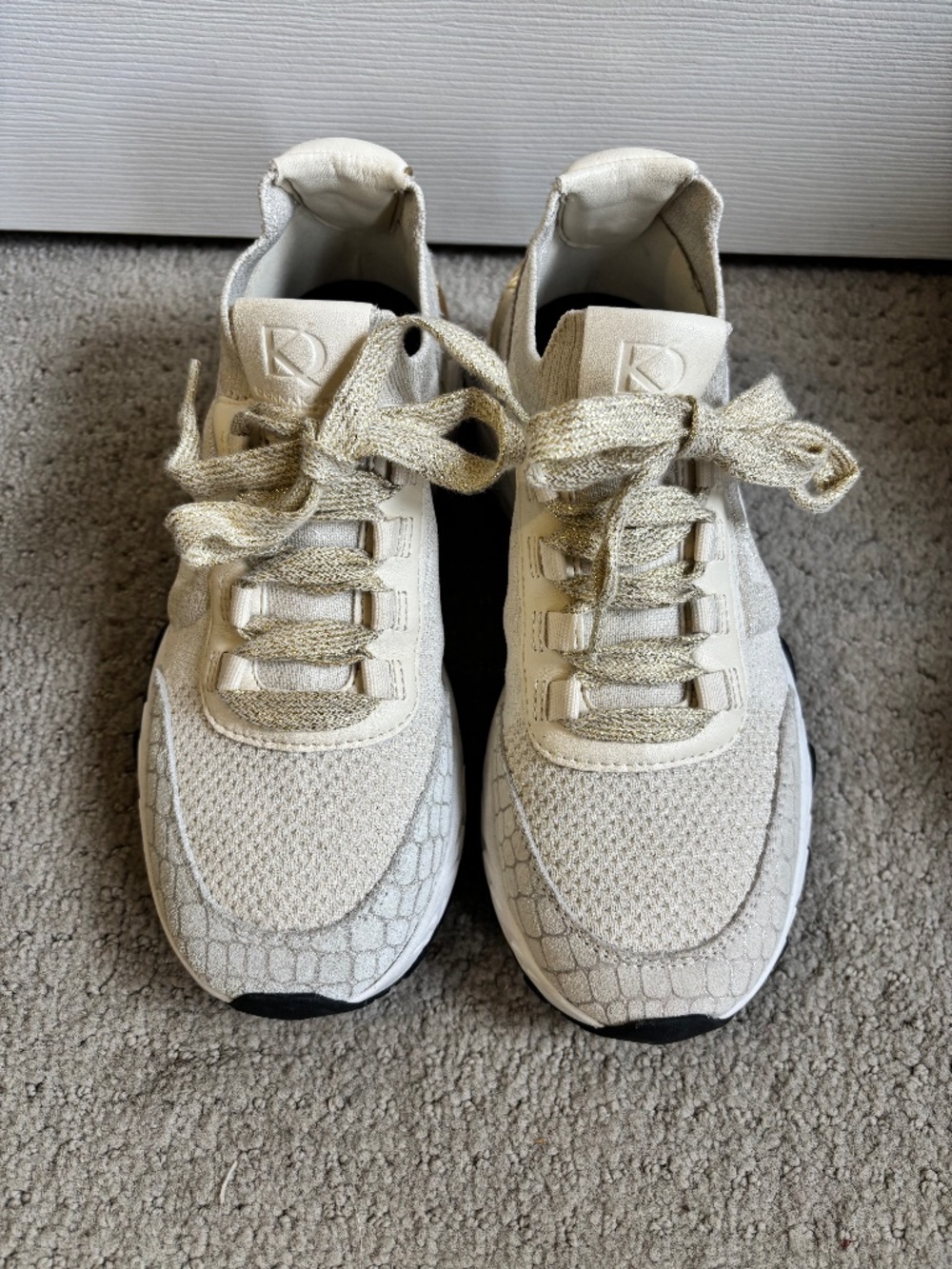 Donna Karan gold and white sneakers, size 6